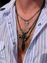 Load image into Gallery viewer, Men black chain with feather and real turquoise