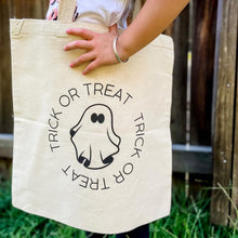 Load image into Gallery viewer, Trick Or Treat Circle Ghost Tote Bag