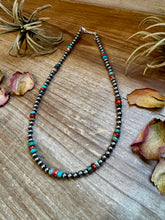 Load image into Gallery viewer, 18-Inch Sterling Silver Pearl Necklace – Mixed Turquoise &amp; Spiny Oyster (5mm)