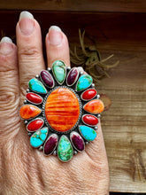 Load image into Gallery viewer, Adjustable Cluster Ring – Spiny Oyster &amp; Sonoran Gold by E. Richards, Native Made