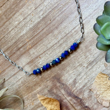 Load image into Gallery viewer, Faceted Lapis &amp; Sterling Silver Pearl Paperclip Necklace