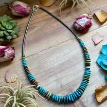 Load image into Gallery viewer, 23” Tri Color Turquoise Graduated Necklace – Sterling Silver &amp; Hematite