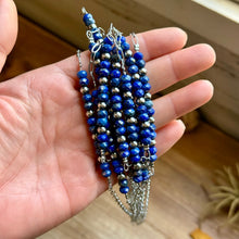 Load image into Gallery viewer, Faceted Lapis &amp; Sterling Silver Pearl Paperclip Necklace