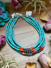 Load image into Gallery viewer, 14” Vibrant Choker – Turquoise, Spiny Oyster &amp; Sterling Silver