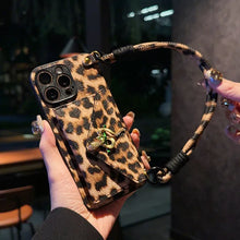 Load image into Gallery viewer, Leopard Wallet Crossbody Phone Case with Detachable Handle &amp; Snake Charm