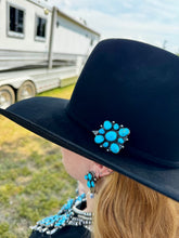 Load image into Gallery viewer, Complete Squash Blossom Set – Kingman Turquoise – Sterling Silver – Navajo Made by Wilson Dawes
