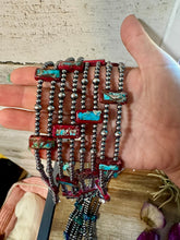 Load image into Gallery viewer, Pink/blue Double Strand Necklace – 13” Beaded – Sterling Silver Pearls &amp; Rectangle Variscite