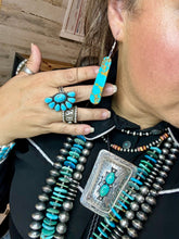 Load image into Gallery viewer, Turquoise block white tear drop earrings