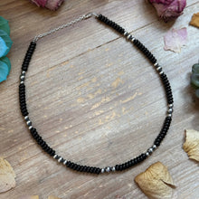 Load image into Gallery viewer, Black Onyx &amp; Sterling Pearl Necklace 16.5”