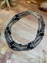 Load image into Gallery viewer, Sterling Silver Pearl &amp; Black Onyx Necklace – 15" Plus Extender
