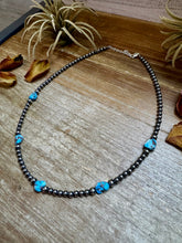 Load image into Gallery viewer, Golden Hill Turquoise &amp; Sterling Silver Pearl Necklace – 16" + Extender