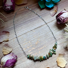 Load image into Gallery viewer, 16.5” Green Turquoise Nugget Necklace – Sterling Silver &amp; Paperclip Chain