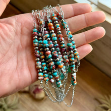 Load image into Gallery viewer, Mojave Turquoise, Spiny Oyster &amp; Sterling Silver Pearl Paperclip Necklace