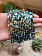 Load image into Gallery viewer, Blue-Green Turquoise Heishi &amp; Sterling Silver Torpedo Choker
