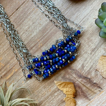 Load image into Gallery viewer, Faceted Lapis &amp; Sterling Silver Pearl Paperclip Necklace