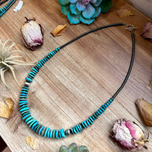 Load image into Gallery viewer, Dark Blue Turquoise Graduated Necklace with Hematite &amp; Sterling Silver Accents – 23”