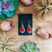 Load image into Gallery viewer, 62 - Sterling Silver Red Spiny Oyster Dangle Earrings by Shay Pfeiffer