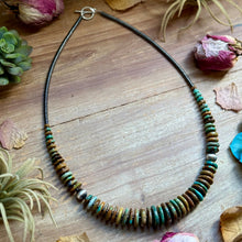 Load image into Gallery viewer, 23” Dark Green Turquoise Graduated Necklace – Sterling Silver &amp; Hematite