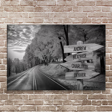 Load image into Gallery viewer, Family Names Monochrome Autumn Roads Sign
