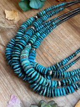Load image into Gallery viewer, Dark Blue Turquoise Graduated Necklace with Sterling Silver Pearls &amp; Hematite – 23”