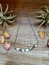 Load image into Gallery viewer, 15-Inch Lemon Turquoise &amp; Sterling Saucer Pearl Necklace on Paperclip Chain