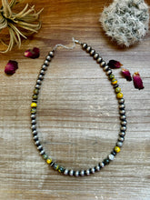 Load image into Gallery viewer, 18 inch 8 mm Sterling Silver Pearls necklace and bumblebee jasper beads