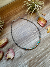 Load image into Gallery viewer, Sterling Silver Pearl Choker with Turquoise &amp; Spiny Oyster Heishi