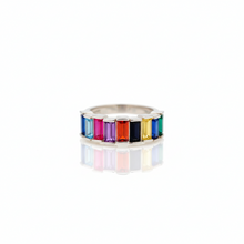 Load image into Gallery viewer, Baguette Gemstone Ring | Adjustable Birthstone Jewelry in Sterling Silver