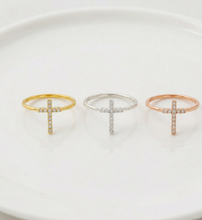 Load image into Gallery viewer, 925 Sterling Silver Cross Ring | Dainty Diamond Accent Jewelry by SilverGoldandRose