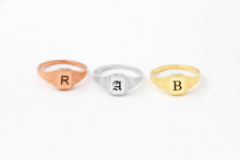 Load image into Gallery viewer, Personalized Silver Hexagon Signet Ring with Custom Initial Engraving