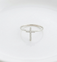 Load image into Gallery viewer, 925 Sterling Silver Cross Ring | Dainty Diamond Accent Jewelry by SilverGoldandRose