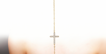 Load image into Gallery viewer, 14K Gold Sideways Cross Necklace with Sparkling CZ Diamonds