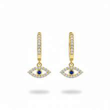 Load image into Gallery viewer, Evil Eye Huggie Hoops in 925 Sterling Silver