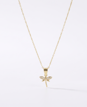 Load image into Gallery viewer, Dainty Gold Dragonfly Necklace | Minimalist 14K CZ Pendant | Elegant Gift for Her