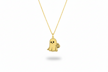 Load image into Gallery viewer, Silver Ghost Necklace with Pumpkin Charm | Spooky Halloween Jewelry