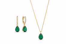 Load image into Gallery viewer, Emerald Elegance: Dainty Sterling Silver Earrings &amp; Necklace Set for a Dazzling Look