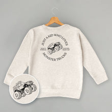 Load image into Gallery viewer, Just A Kid Who Loves Monster Trucks (Kids Back Print)
