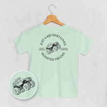 Load image into Gallery viewer, Just A Kid Who Loves Monster Trucks (Kids Back Print)