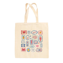 Load image into Gallery viewer, Summer Postage Stamp Doodles Tote Bag