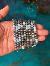 Load image into Gallery viewer, Sterling Silver &amp; Larimar Bracelet  – 6 mm Beads