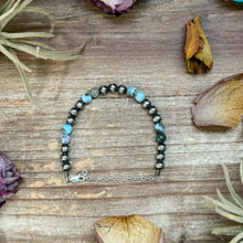 Load image into Gallery viewer, Sterling Silver &amp; Larimar Bracelet  – 6 mm Beads