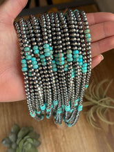 Load image into Gallery viewer, Sterling Silver Pearl Necklace with Turquoise &amp; Variscite Rondelles – 19.5”