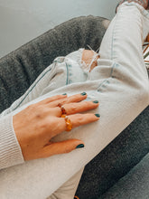 Load image into Gallery viewer, Raw Cognac Baltic Amber + 14K Gold Filled || Beaded Stretch Ring