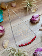 Load image into Gallery viewer, Silver-Plated Paperclip Chain Necklace with Dyed Coral &amp; Hematite – 15”
