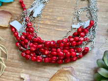 Load image into Gallery viewer, Silver-Plated Paperclip Chain Necklace with Dyed Coral &amp; Hematite – 15”