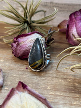 Load image into Gallery viewer, Black Jack Turquoise Sterling Silver Ring – Teardrop – Adjustable