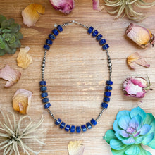 Load image into Gallery viewer, Sterling Silver Pearl &amp; Lapis Necklace – 20”