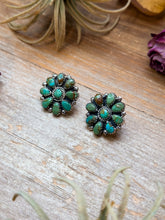 Load image into Gallery viewer, Sterling Silver Green Turquoise Cluster Earrings