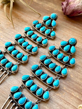 Load image into Gallery viewer, Sterling Silver Kingman Turquoise Dangle Earrings – 5 Inch Statement Design – Native Made by Geraldine James – Navajo Handmade