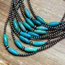Load image into Gallery viewer, 15-Inch Sterling Silver Pearl &amp; Blue Turquoise Torpedo Choker